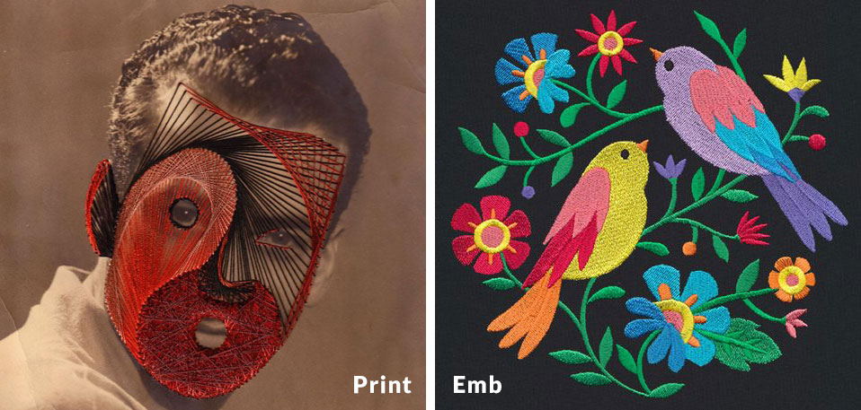 Embroidery vs printing example