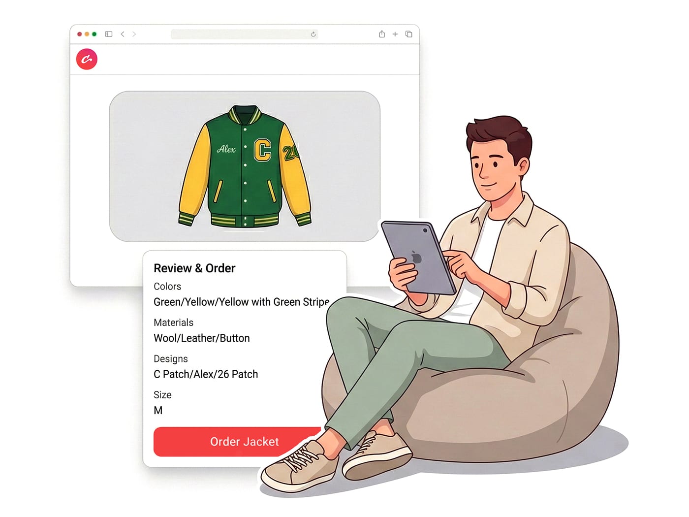 Review jacket details and place your custom order with Clothaa